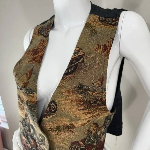 Vintage 80s Tapestry Vest Academia Motorcycle Boho Edwardian - Picture 14 of 16